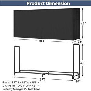 Firewood Rack With Cover For Outdoor And Indoor Use, Heavy Duty Firewood  8 Ft